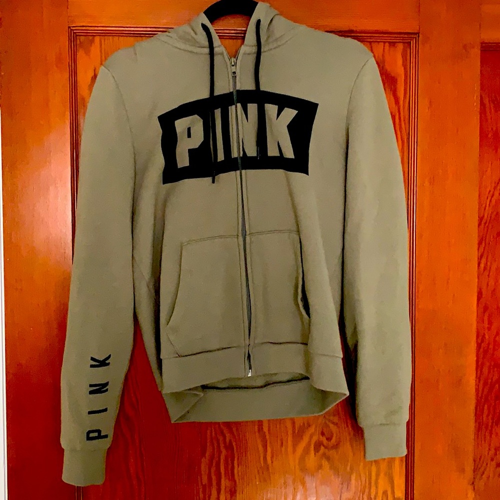 Pink Olive Green Zip up Hoodie